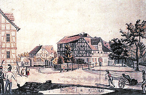 Dorfplatz Gemälde um 1800
