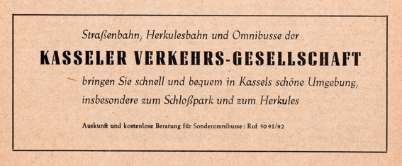 Anzeige 1956 Kasseler Verkehrs-Gesellschaft 