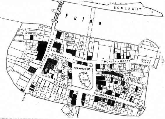 Stadtplan von 1766 nach Abriss der Befestigungsanlagen von J. Georg Krug 