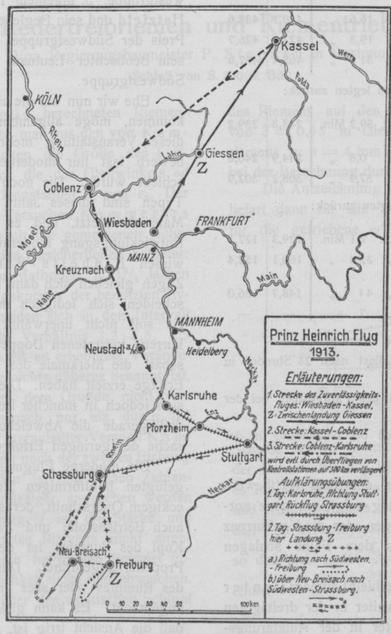  Darstellung der Flugrouten des Prinz Heinrichfluges 1913 